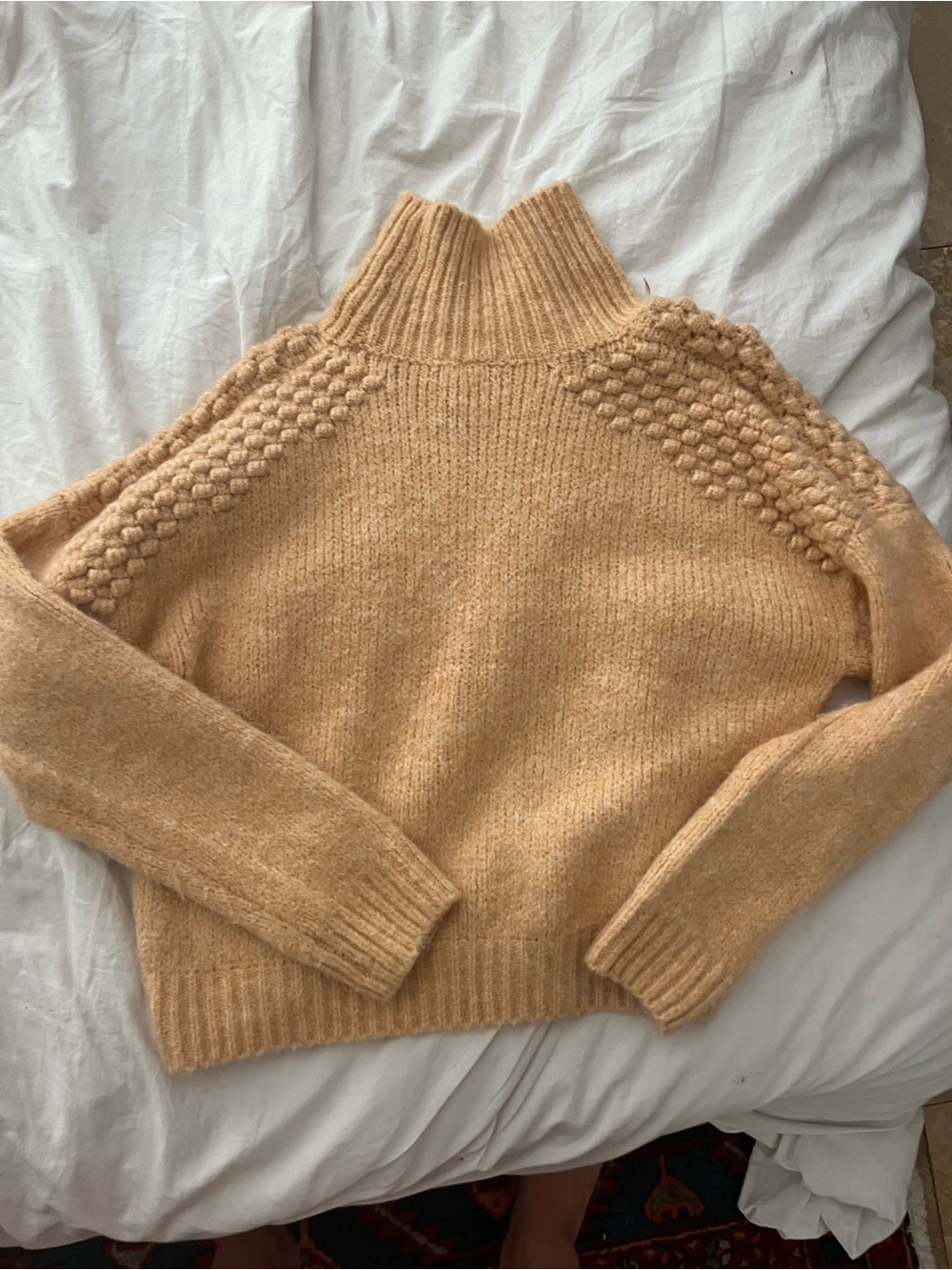 Free People Cozy Knit Turtleneck Sweater in Soft Peach